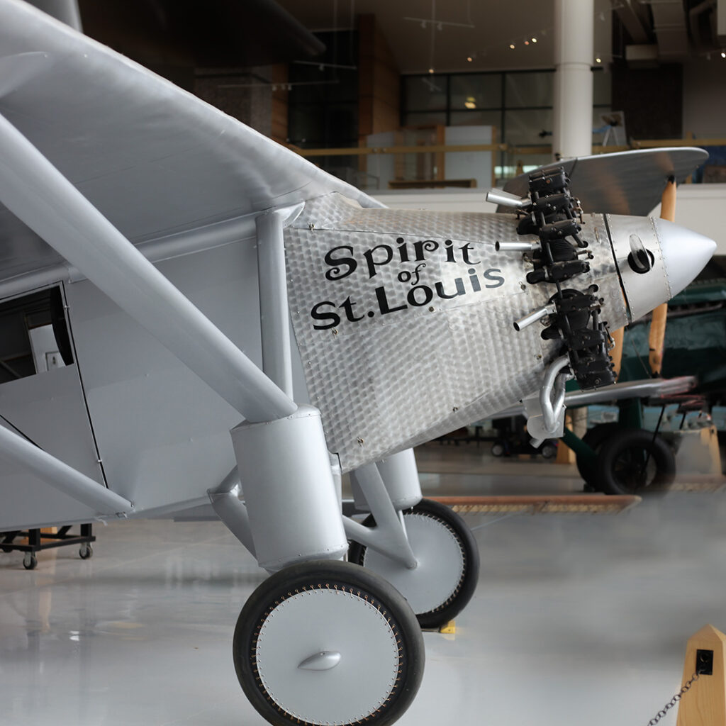The replica Spirit of St Louis on display at Evergreen Aviation & Space Museum